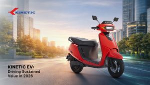 Kinetic electric scooter in city showcasing sustainable mobility and innovation in 2026