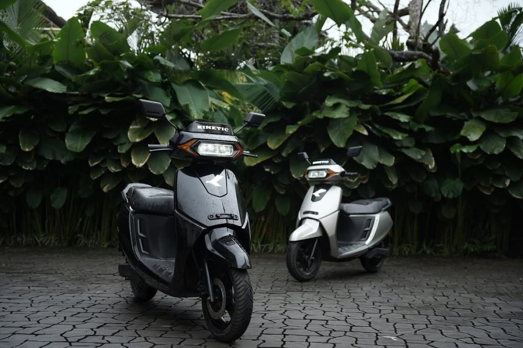 Kinetic electric scooter rider following EV monsoon safety tips
